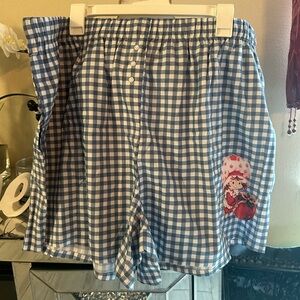 Blue gingham Women’s Shorts with Strawberry Patch